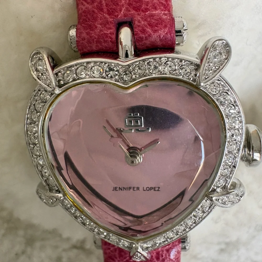 NEW JLO Jennifer Lopez NEW Women Heart-Shaped Quartz Wristwatch Pink Diamond - Picture 3 of 13